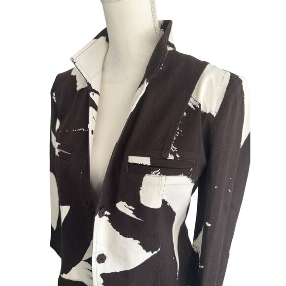 ELLEN TRACY Company Brown White Print Blazer Jacket Size 8 - Picture 6 of 8